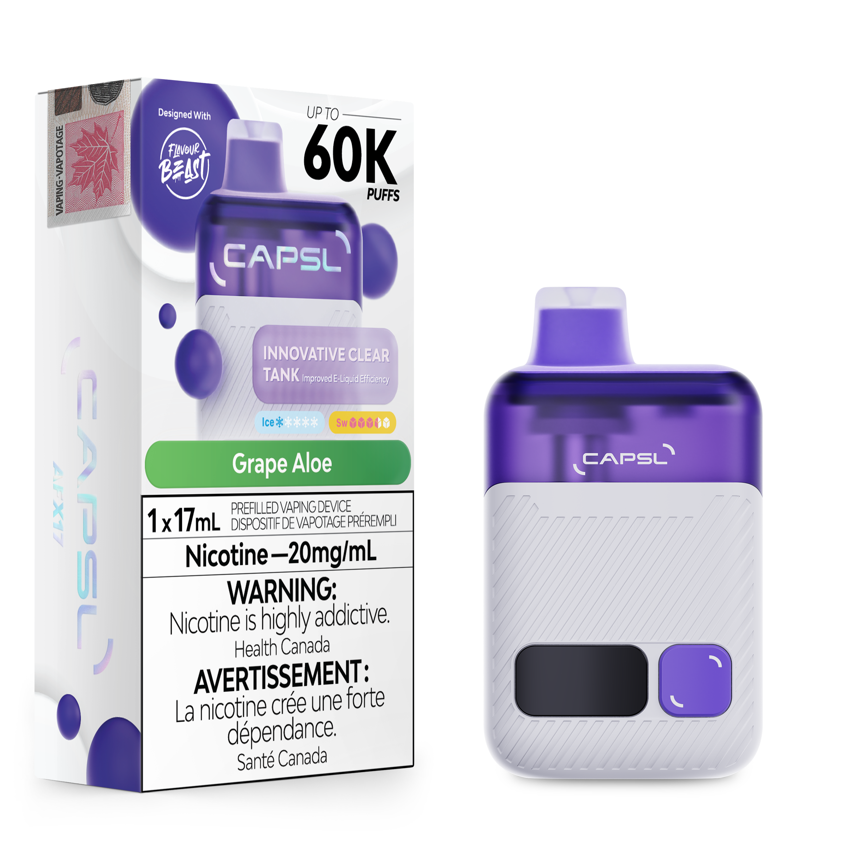 CAPSL AFX17 Disposable Vape in Grape Aloe flavour - 17mL capacity e-cigarette