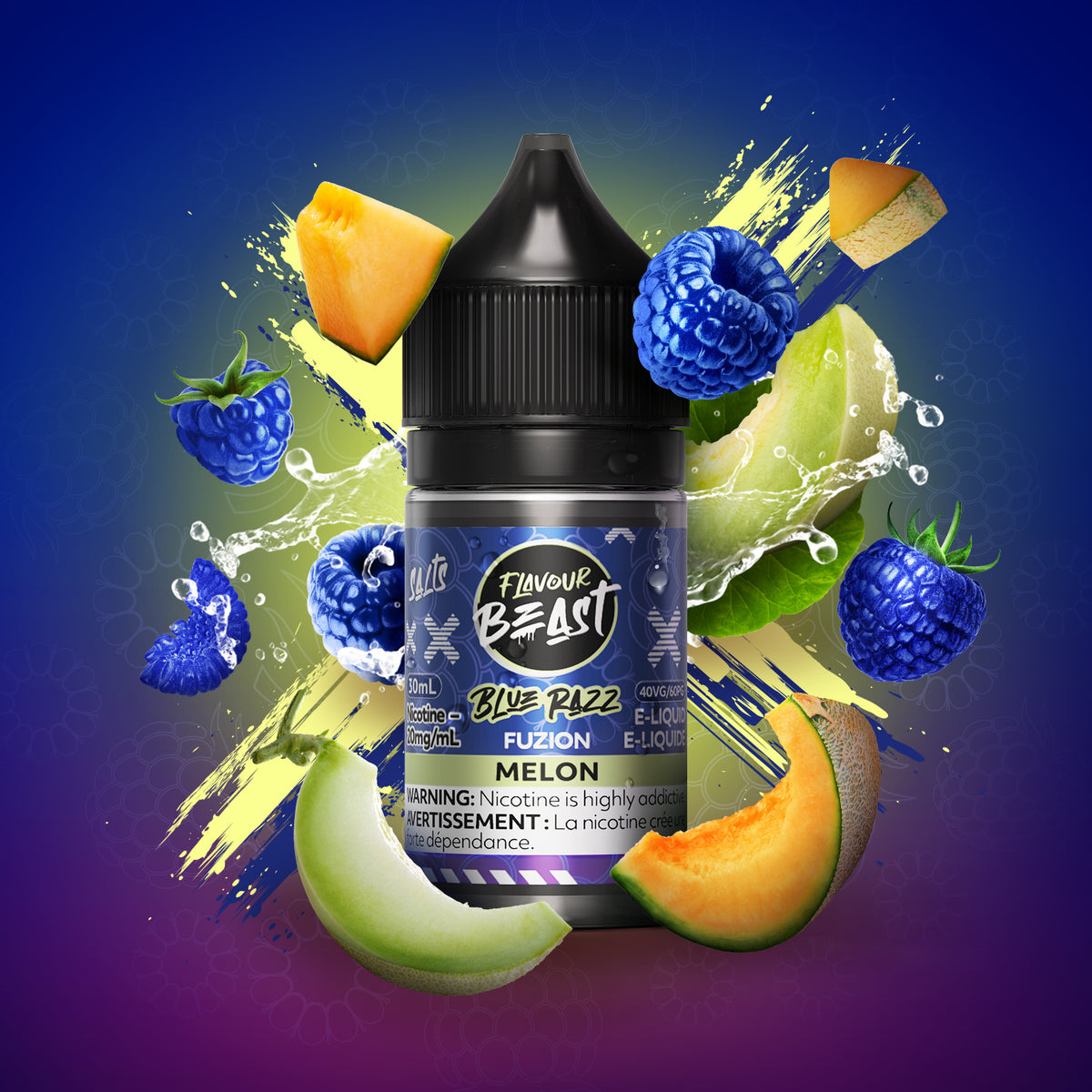 Flavour Beast Fuzion Blue Razz Melon Salt Nic E-Juice 30mL - Supa Vapes