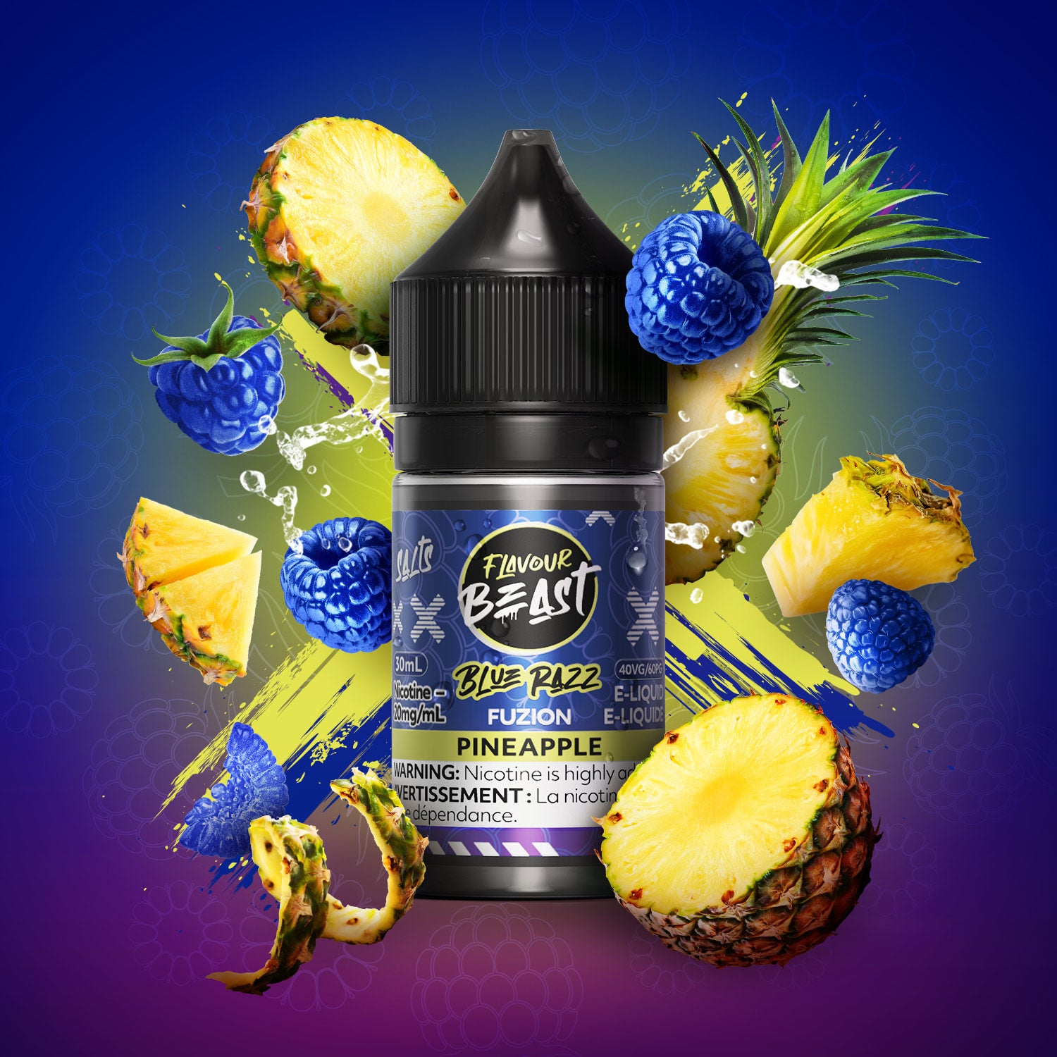 Flavour Beast Fuzion Blue Razz Pineapple Salt Nic E-Juice 30mL - Supa Vapes