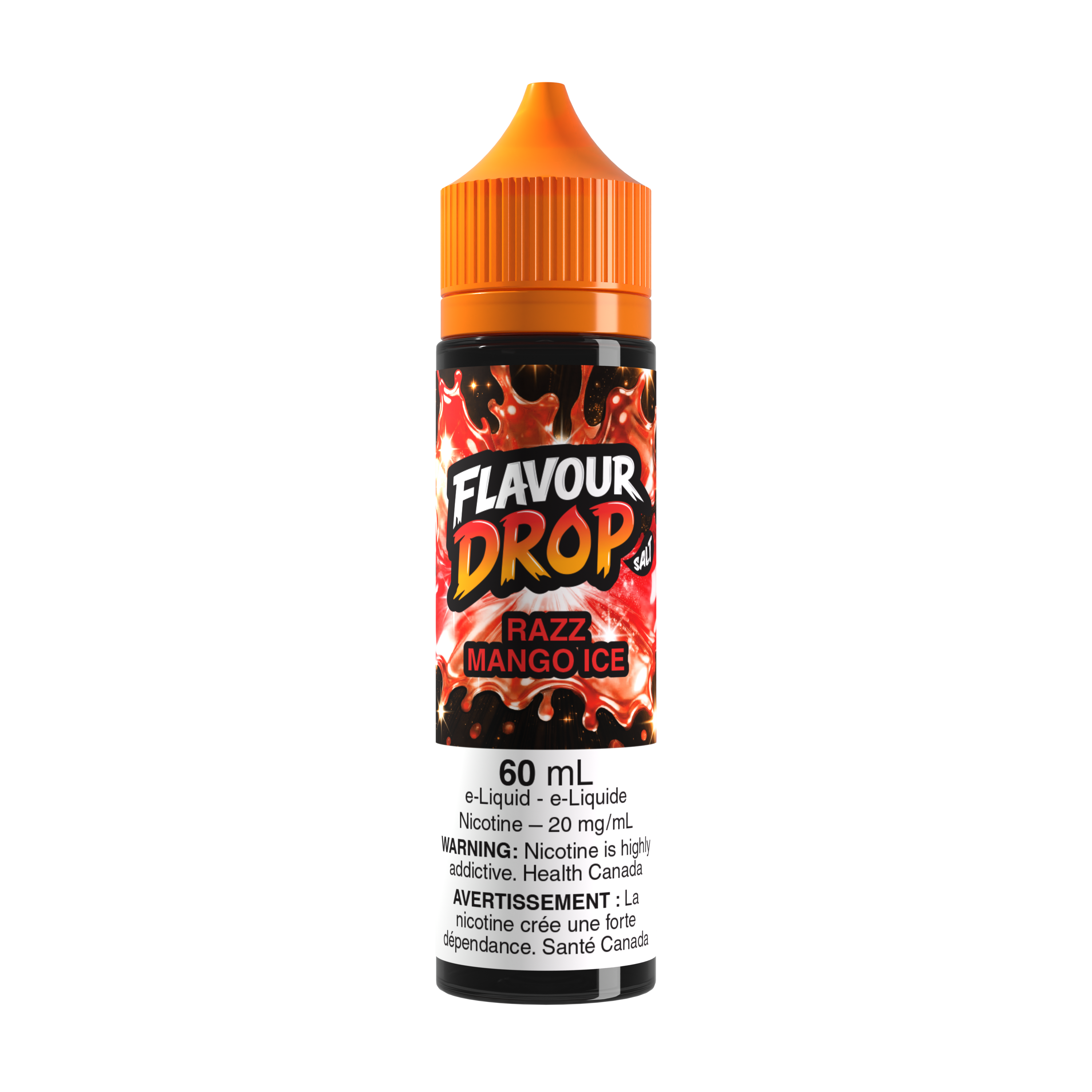 Flavour Drop Salt Razz Mango Ice 60mL salt nicotine e-liquid bottle