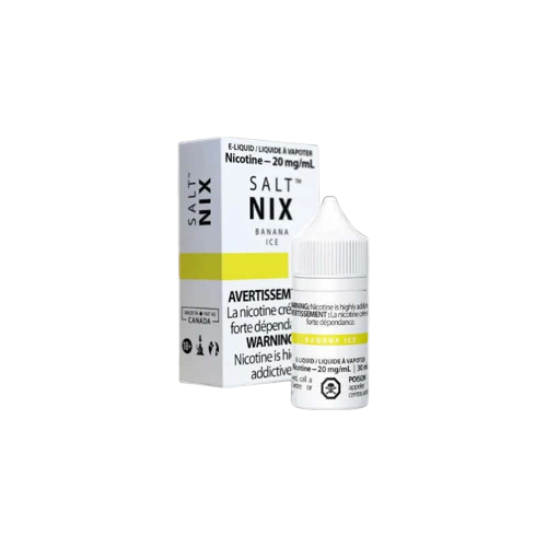 Salt Nix 30ML, Banana Ice flavour, 10mg nicotine strength, Canadian-made nicotine salt e-liquid, smooth vaping experience, ideal for Ontario and Quebec vapers.