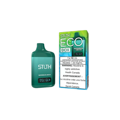 STLTH ECO BOX Disposable, Watermelon Lime Ice flavour, rechargeable flavour-packed disposable vape, designed for simplicity and performance, ideal for Ontario and Quebec customers.