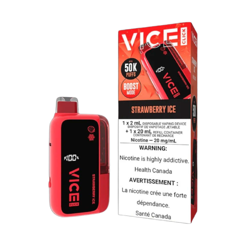 VICE CLICK Disposable, Strawberry Ice flavour, refreshing and cool vape experience, ideal for Ontario and Quebec customers.