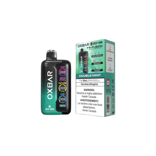 Rocky Vapor Oxbar Tri Fusion, Double Mint flavour, customizable vape with unmatched puff capacity, ideal for Ontario and Quebec vapers.