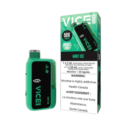 VICE CLICK Disposable, Mint Ice flavour, refreshing coolness with bold and smooth hits, designed for Ontario and Quebec vape enthusiasts.