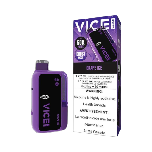 VICE CLICK Disposable, Grape Ice flavour, easy-to-use disposable vape, long-lasting grape ice refreshment, designed for vapers in Ontario and Quebec.