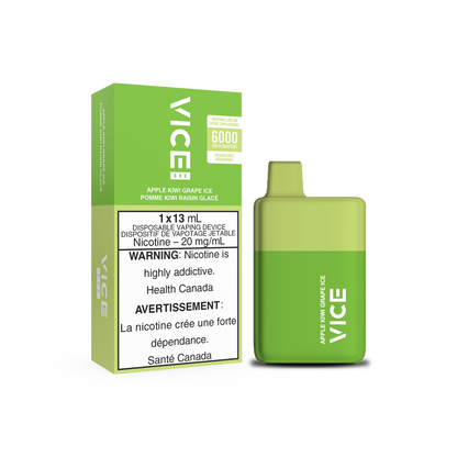 VICE Box 6000, Apple Kiwi Grape ice flavour, disposable vape device delivering a crisp and refreshing vape experience with a smooth hit, ideal for Ontario and Quebec vapers.