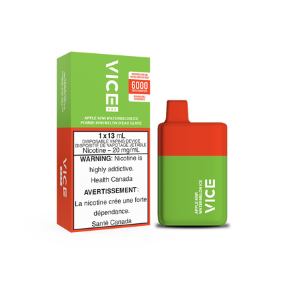 VICE Box 6000, Apple Kiwi Watermelon ice flavour, disposable vape with refreshing and smooth taste, ideal for vapers in Ontario and Quebec.