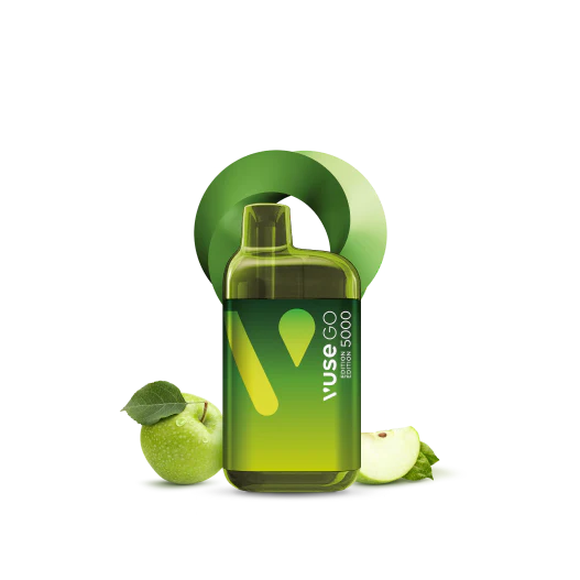 VUSE Go 5000 Apple Sour flavour disposable vape, 20 mg/mL nicotine, rechargeable device, long-lasting vaping satisfaction, designed for Ontario and Quebec vapers.