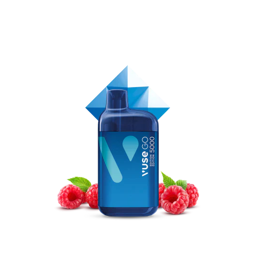 VUSE Go 5000 Blue Raspberry disposable vape with 20 mg/mL nicotine strength, rechargeable and convenient, designed for Ontario and Quebec customers.