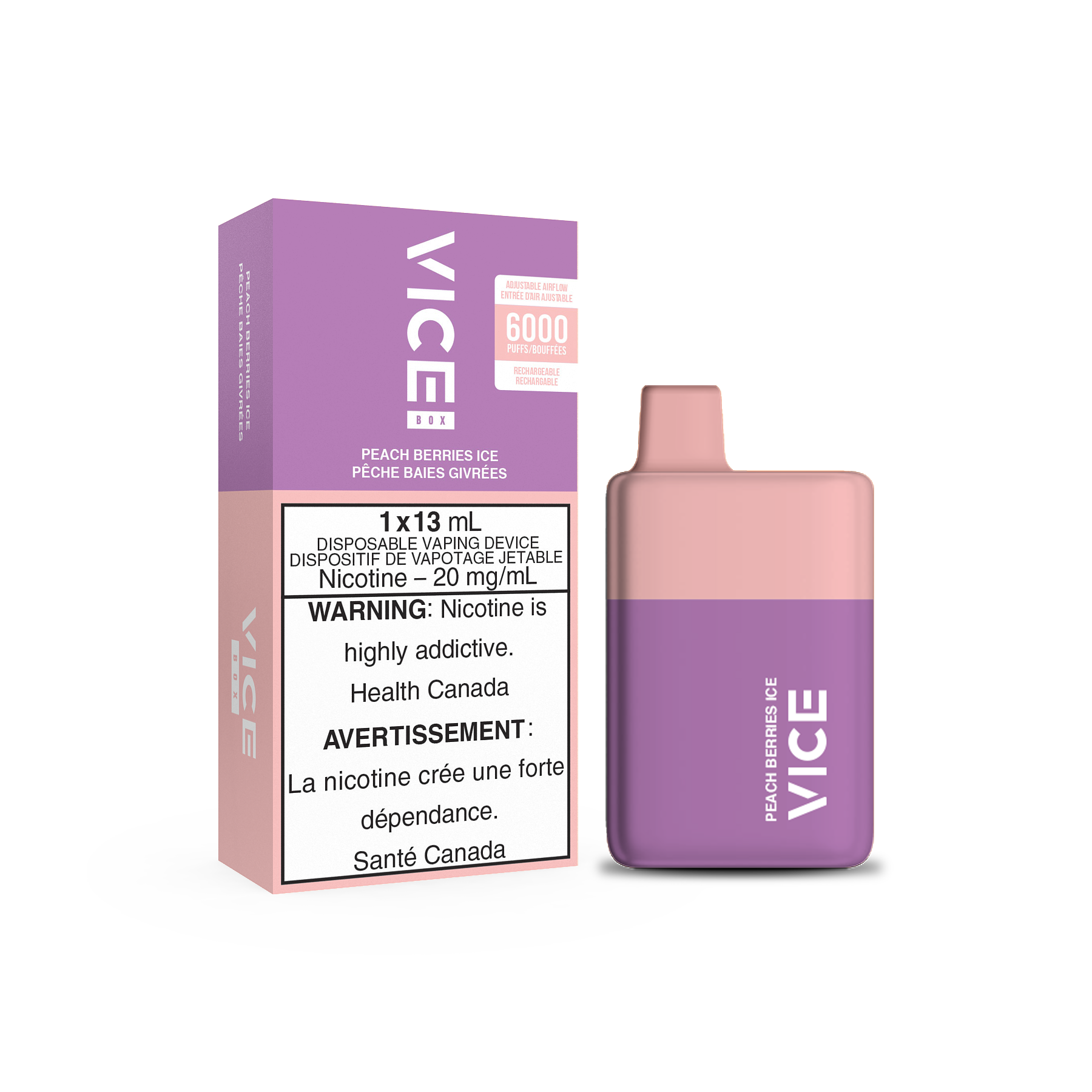 VICE Box 6000, Juicy Grapefruit flavour vape, classic box-style design, smooth vaping experience, ideal for Ontario and Quebec vape enthusiasts.