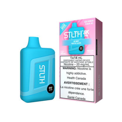 STLTH 8K PRO, Kiwi Dragon Berry Ice flavour, 20mg nicotine strength, LED indicator for long-lasting vaping, ideal for Ontario and Quebec users.