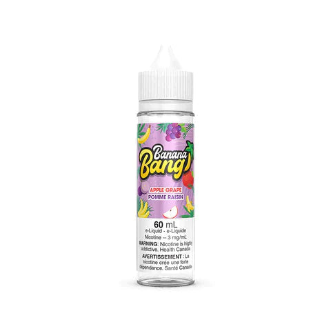 Banana Bang vape juice, Apple Grape flavour, 60mL bottle with 3mg nicotine strength, rich and flavourful e-liquid perfect for Ontario and Quebec vapers seeking a smooth vaping experience.