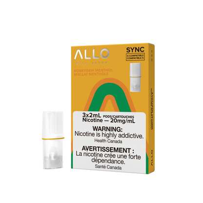 Allo Sync Pods, Cappuccino flavour, 20mg/mL nicotine, STLTH-compatible draw-activated pod with secure press-fit mesh coil, ideal for Ontario and Quebec vapers.