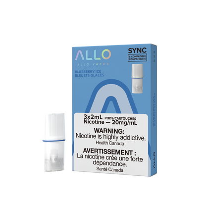 Allo Sync Pods, Peach Ice flavour, 20mg nicotine strength, mesh coil technology, STLTH compatible pre-filled pod, designed for Ontario and Quebec vapers.