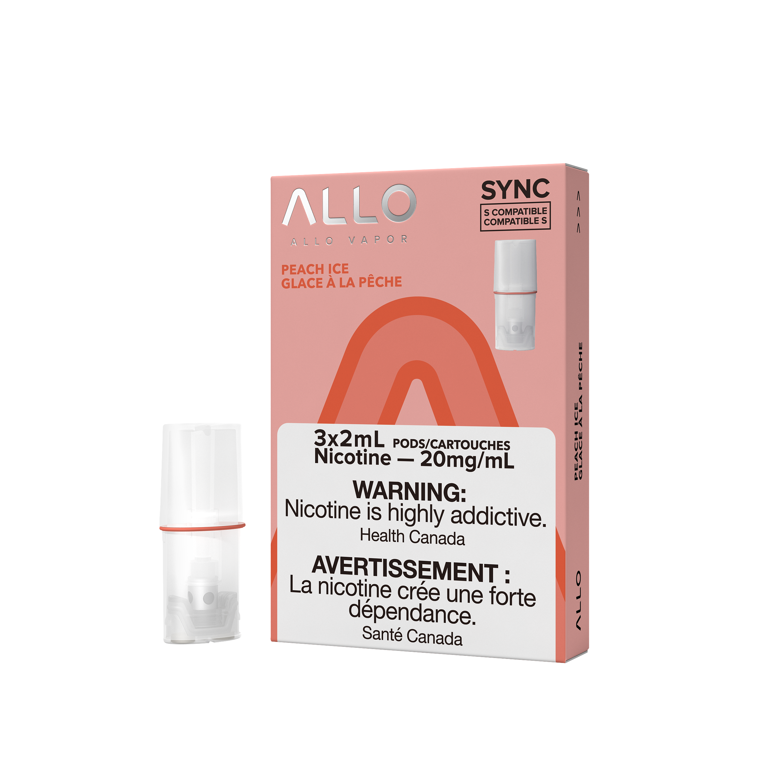 Allo Sync Pods Frost flavour, 20mg nicotine strength, STLTH-compatible mesh coil for smooth and satisfying draws, ideal for vapers in Ontario and Quebec