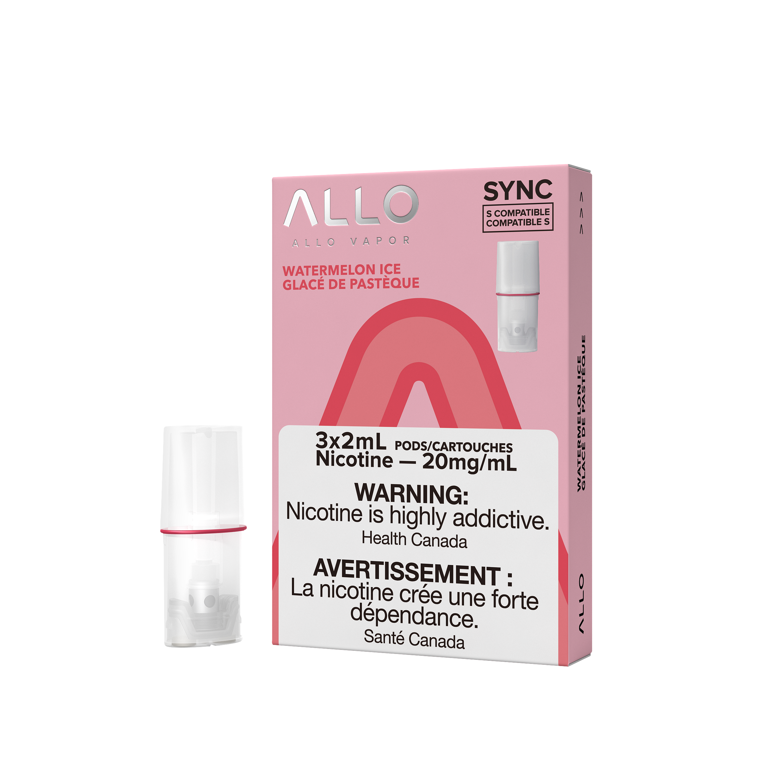 Allo Sync Pods, Fuji Apple Ice flavour, 20mg/mL nicotine, STLTH-compatible draw-activated vaping pod, designed for secure and smooth use in Ontario and Quebec.