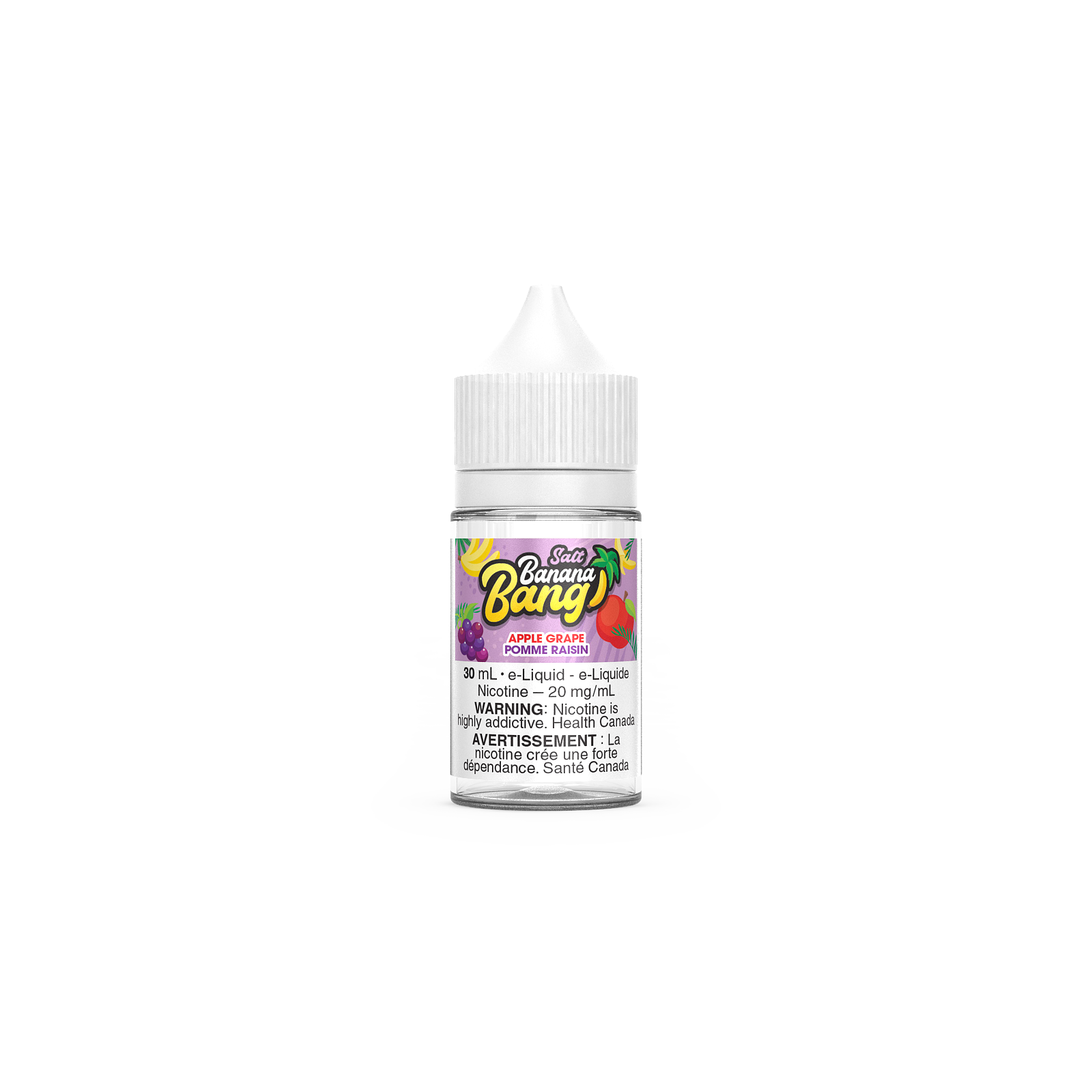 Banana Bang Salt, Apple Grape flavour, 30mL bottle with 12mg nicotine, smooth and balanced vaping experience, perfect for Ontario and Quebec vapers.